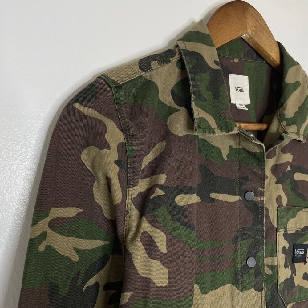 Vans Green Brown Camo Camouflage Long Sleeve Button Up Dress Size XS Women's